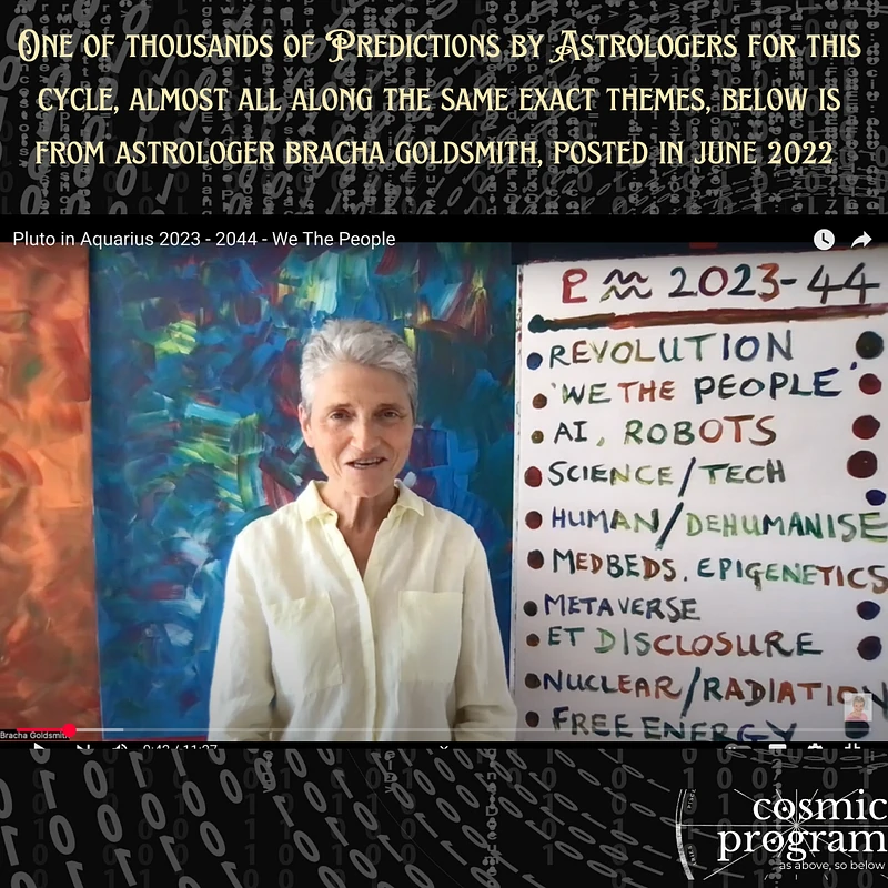 Fig . Astrologer Bracha Goldsmith, one of numerous astrologers who has predicted such themes, similar to others, for the cycle of Pluto in Aquarius (2023–2044). Notably, her list, published in June 2022, has closely mirrored many of the events that have since captured global headlines!