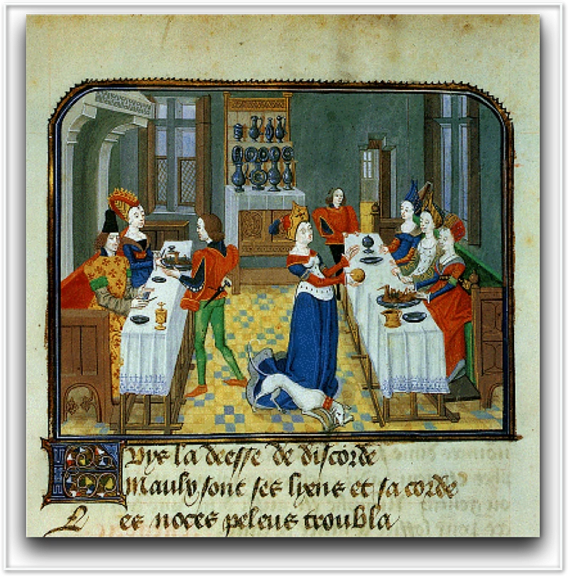 Figure 2. The Wedding of Peleus and Thetis Miniature. Adaptation work by Jean Miélot’s of Christine de Pisan, L’Epître d’Othéa (ca 1460) (Wikimedia Commons)